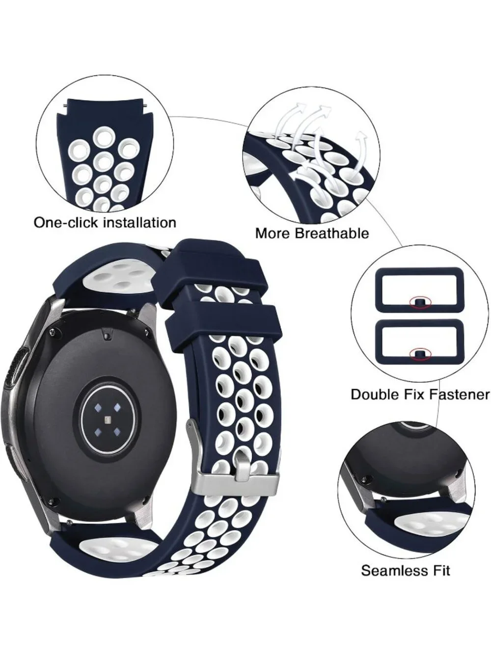 Unisex Navy Blue White Analog Compatible Frontier Silicone Samsung Galaxy Watch